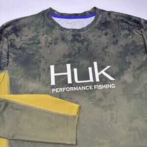 Huk Performance XL Green Camo Vented Fishing Long Sleeve T-Shirt